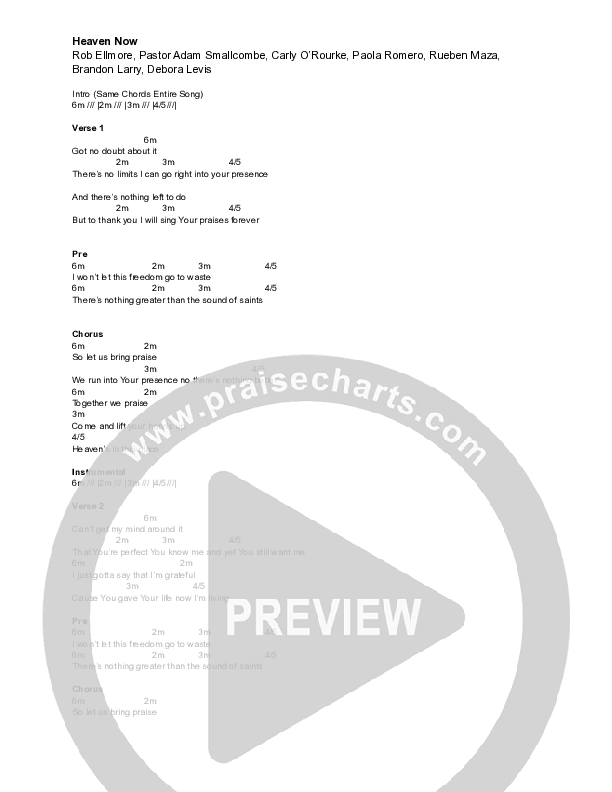 Heaven Now  Chord Chart (Vive Worship)