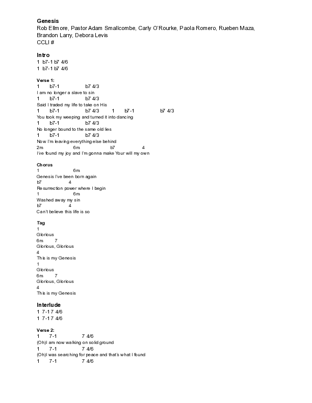 Genesis  Chord Chart (Vive Worship)