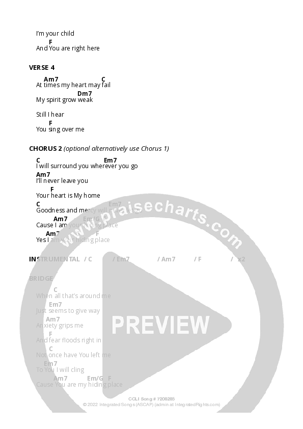 Hiding Place Chord Chart (Ben Pearson / Riverside Music)