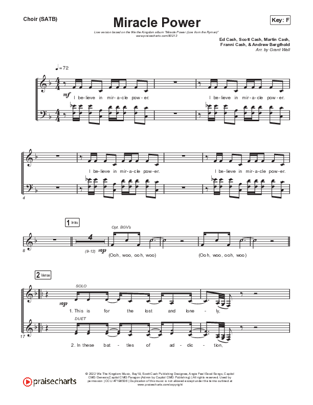 Miracle Power (Live From The Ryman) Choir Sheet (SATB) (We The Kingdom)