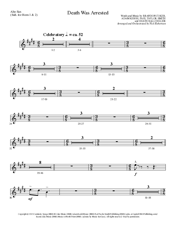 Death Was Arrested (Choral Anthem SATB) Alto Sax (Lillenas Choral / Arr. Nick Robertson)