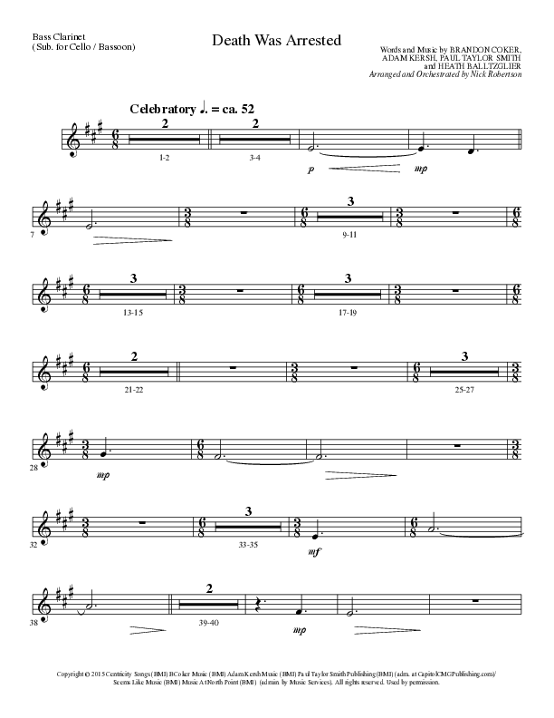 Death Was Arrested (Choral Anthem SATB) Bass Clarinet (Lillenas Choral / Arr. Nick Robertson)