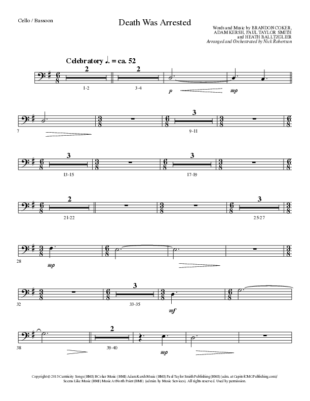 Death Was Arrested (Choral Anthem SATB) Cello (Lillenas Choral / Arr. Nick Robertson)