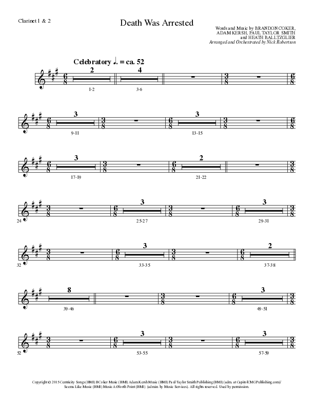 Death Was Arrested (Choral Anthem SATB) Clarinet 1/2 (Lillenas Choral / Arr. Nick Robertson)