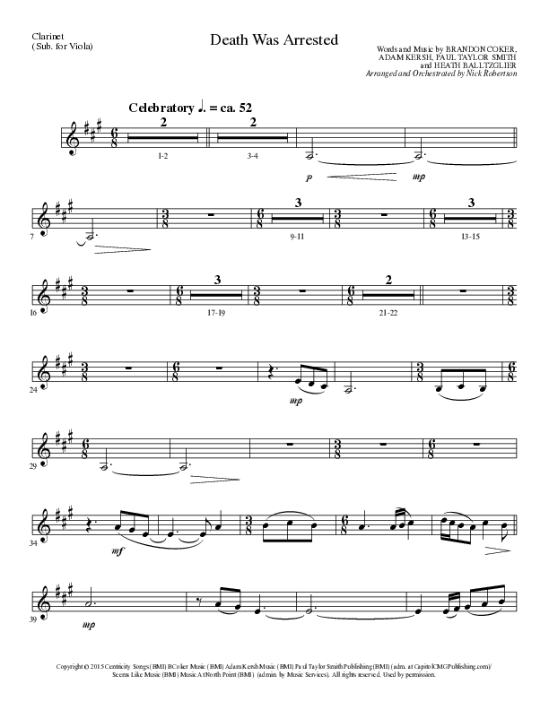 Death Was Arrested (Choral Anthem SATB) Clarinet (Lillenas Choral / Arr. Nick Robertson)