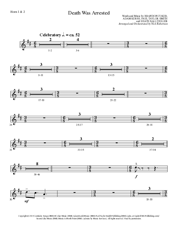 Death Was Arrested (Choral Anthem SATB) French Horn 1/2 (Lillenas Choral / Arr. Nick Robertson)