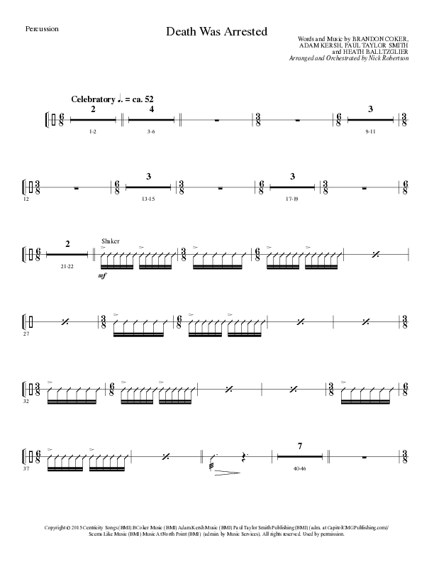 Death Was Arrested (Choral Anthem SATB) Percussion (Lillenas Choral / Arr. Nick Robertson)