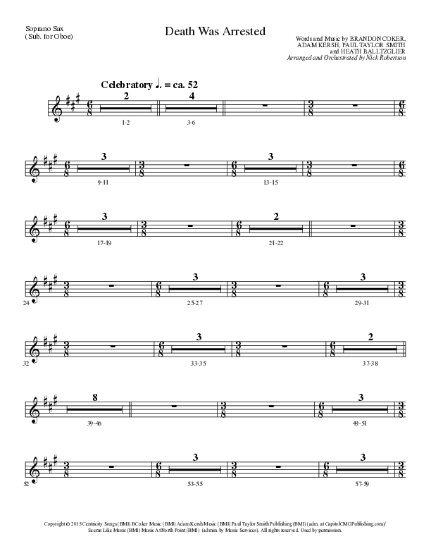 Death Was Arrested (Choral Anthem SATB) Soprano Sax (Lillenas Choral / Arr. Nick Robertson)