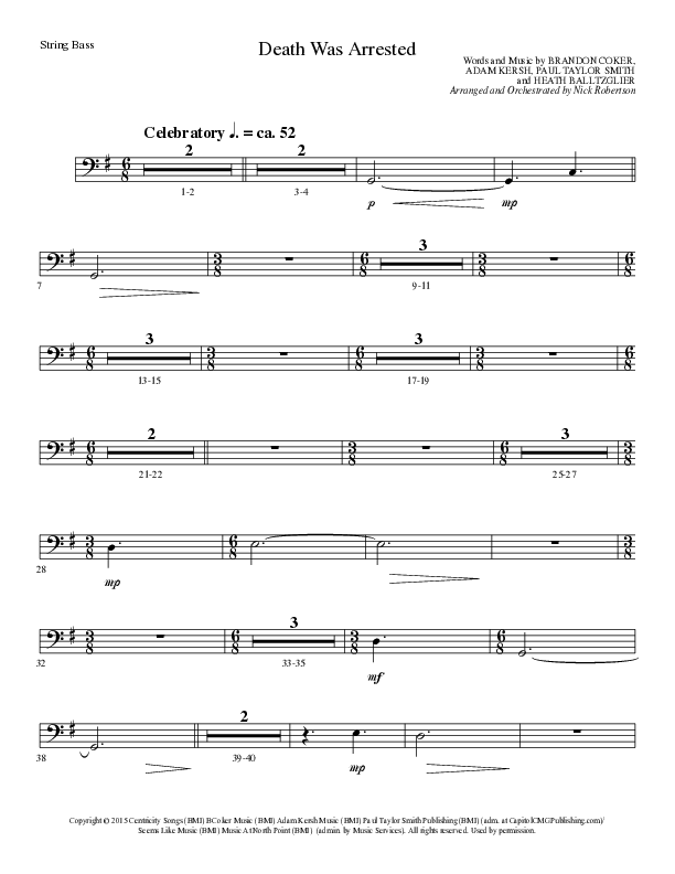 Death Was Arrested (Choral Anthem SATB) String Bass (Lillenas Choral / Arr. Nick Robertson)