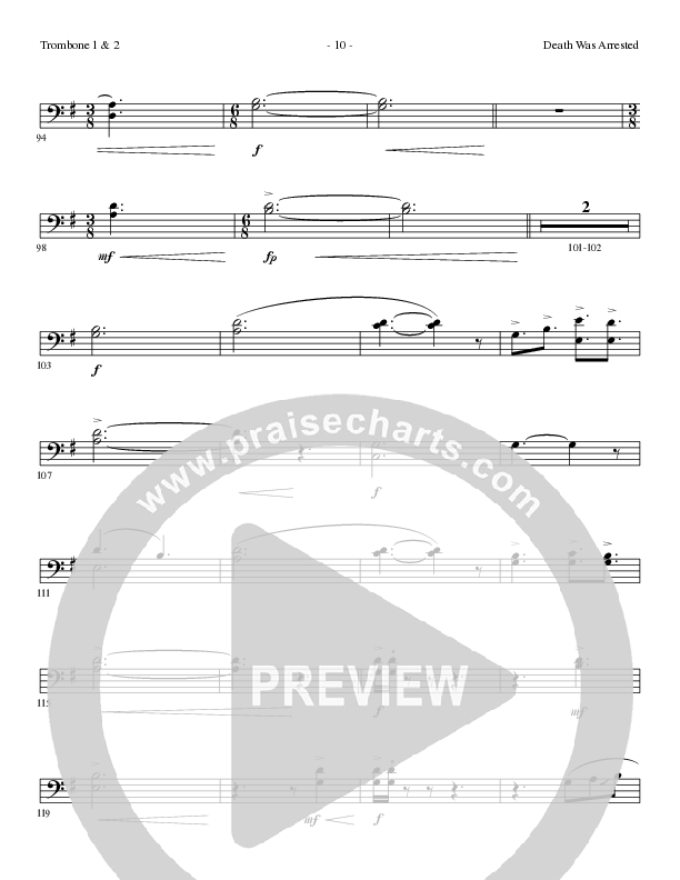 Death Was Arrested (Choral Anthem SATB) Trombone 1/2 (Lillenas Choral / Arr. Nick Robertson)