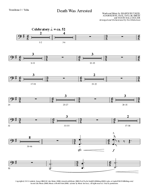 Death Was Arrested (Choral Anthem SATB) Trombone 3/Tuba (Lillenas Choral / Arr. Nick Robertson)