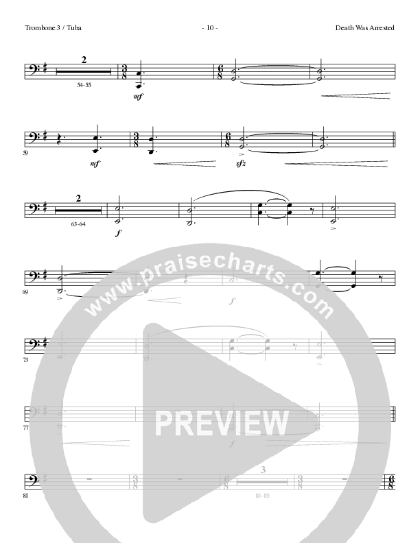 Death Was Arrested (Choral Anthem SATB) Trombone 3/Tuba (Lillenas Choral / Arr. Nick Robertson)