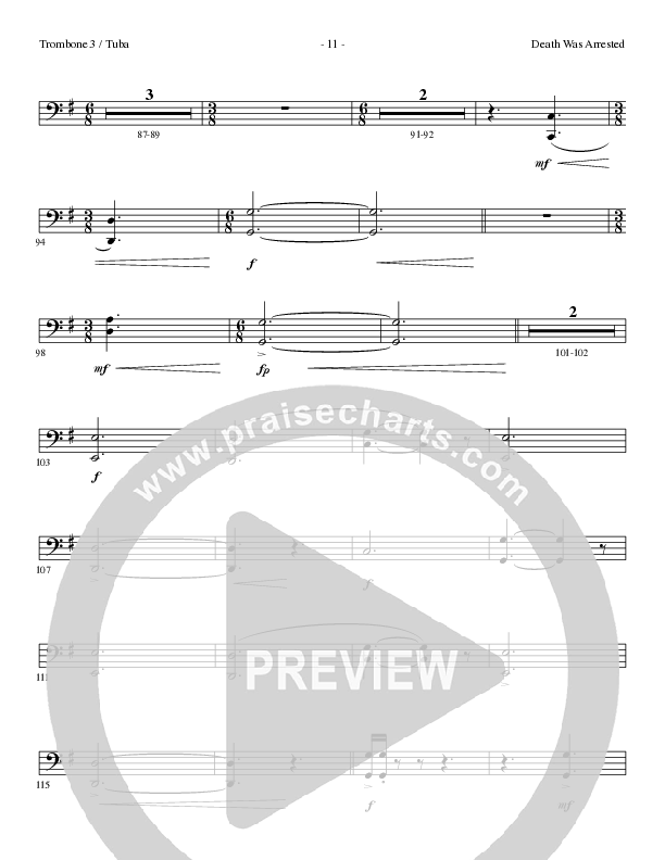Death Was Arrested (Choral Anthem SATB) Trombone 3/Tuba (Lillenas Choral / Arr. Nick Robertson)