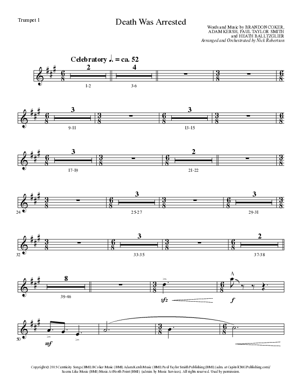 Death Was Arrested (Choral Anthem SATB) Trumpet 1 (Lillenas Choral / Arr. Nick Robertson)