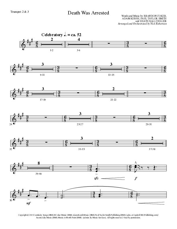 Death Was Arrested (Choral Anthem SATB) Trumpet 2/3 (Lillenas Choral / Arr. Nick Robertson)