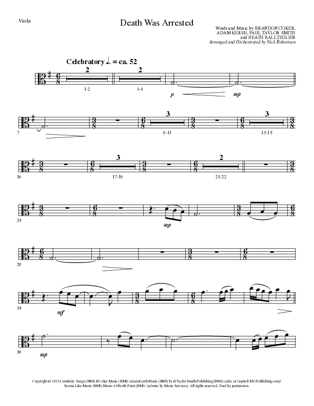 Death Was Arrested (Choral Anthem SATB) Viola (Lillenas Choral / Arr. Nick Robertson)