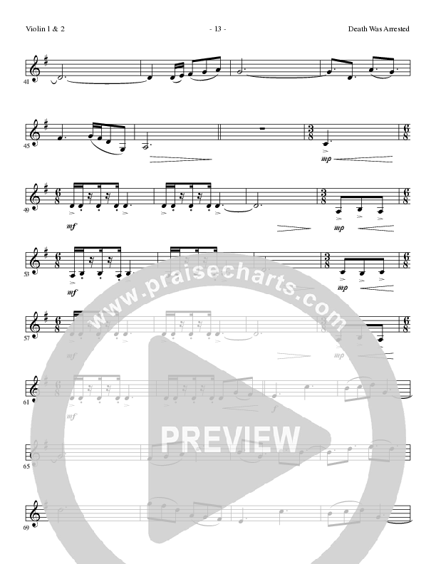 Death Was Arrested (Choral Anthem SATB) Violin 1/2 (Lillenas Choral / Arr. Nick Robertson)