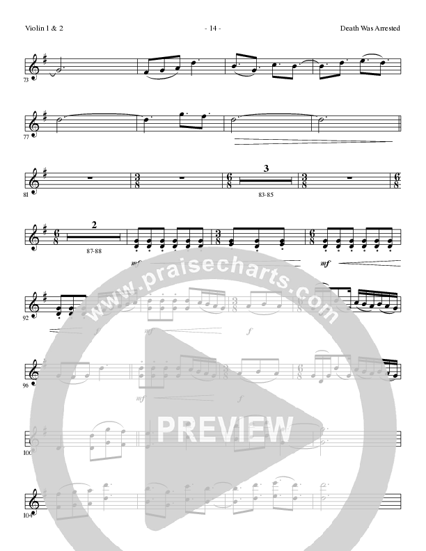 Death Was Arrested (Choral Anthem SATB) Violin 1/2 (Lillenas Choral / Arr. Nick Robertson)