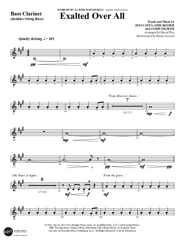 Exalted Over All (Choral Anthem SATB) Bass Clarinet (Word Music Choral / Arr. David Wise / Arr. Daniel Semsen)