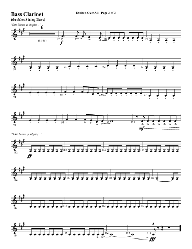 Exalted Over All (Choral Anthem SATB) Bass Clarinet (Word Music Choral / Arr. David Wise / Arr. Daniel Semsen)