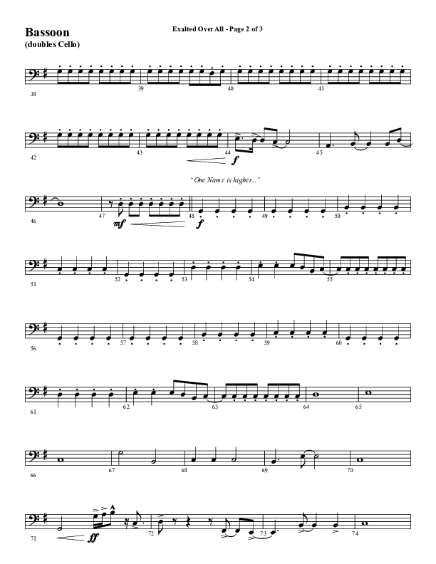 Exalted Over All (Choral Anthem SATB) Bassoon (Word Music Choral / Arr. David Wise / Arr. Daniel Semsen)