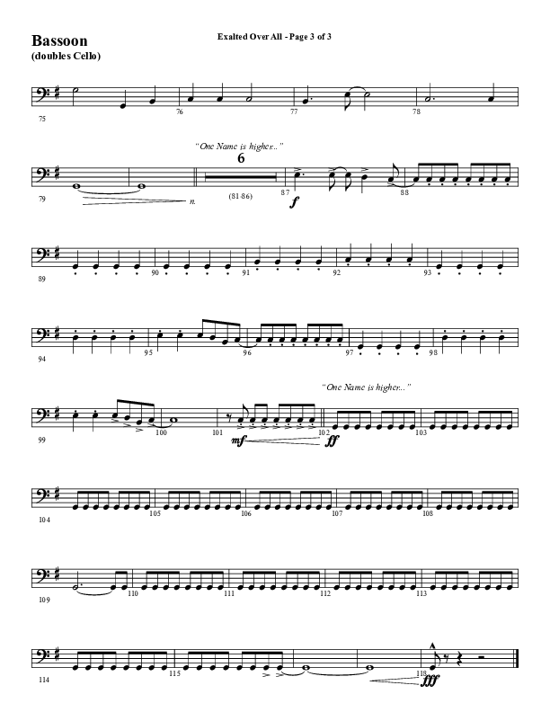 Exalted Over All (Choral Anthem SATB) Bassoon (Word Music Choral / Arr. David Wise / Arr. Daniel Semsen)