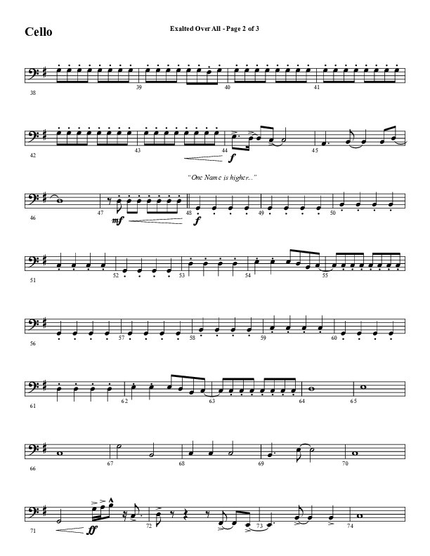 Exalted Over All (Choral Anthem SATB) Cello (Word Music Choral / Arr. David Wise / Arr. Daniel Semsen)