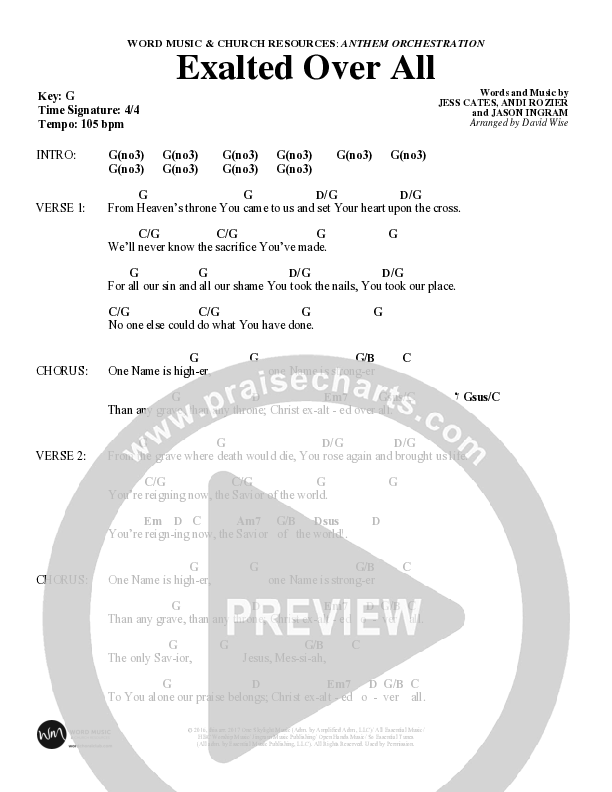 Exalted Over All (Choral Anthem SATB) Chord Chart (Word Music Choral / Arr. David Wise / Arr. Daniel Semsen)