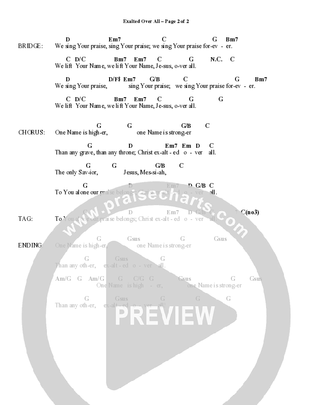 Exalted Over All (Choral Anthem SATB) Chord Chart (Word Music Choral / Arr. David Wise / Arr. Daniel Semsen)