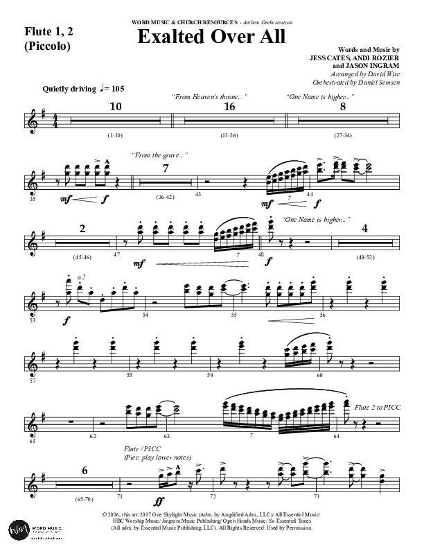 Exalted Over All (Choral Anthem SATB) Flute 1/2 (Word Music Choral / Arr. David Wise / Arr. Daniel Semsen)