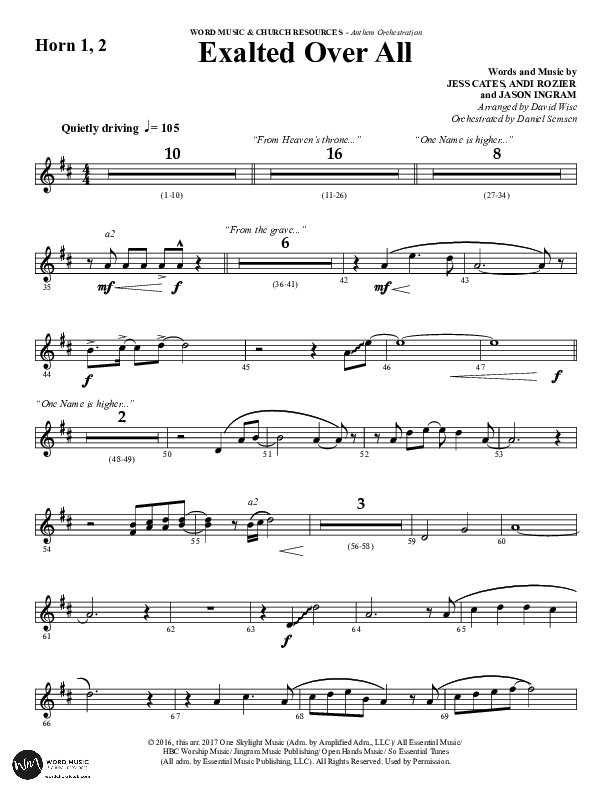 Exalted Over All (Choral Anthem SATB) French Horn 1/2 (Word Music Choral / Arr. David Wise / Arr. Daniel Semsen)