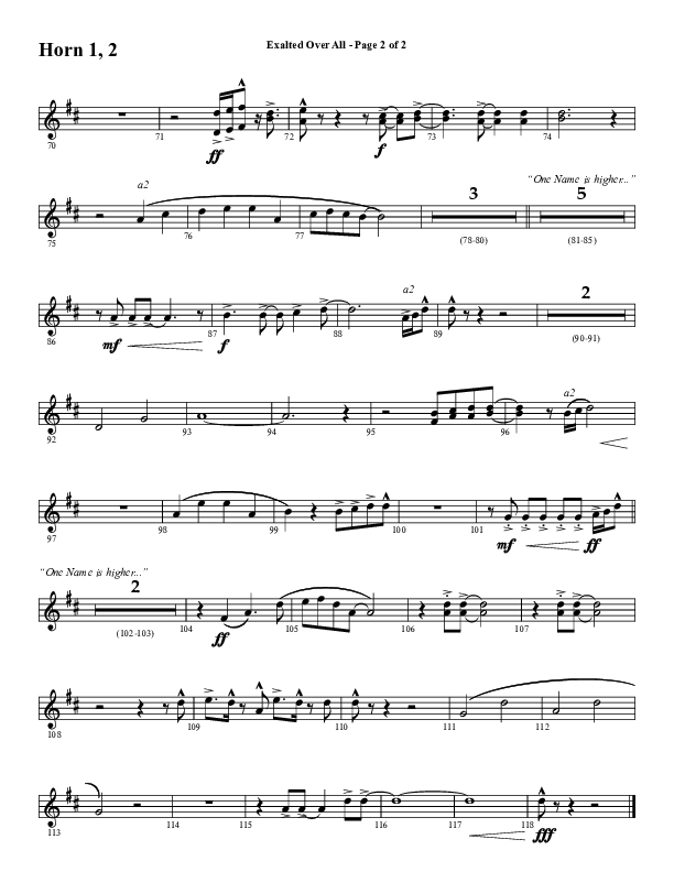 Exalted Over All (Choral Anthem SATB) French Horn 1/2 (Word Music Choral / Arr. David Wise / Arr. Daniel Semsen)