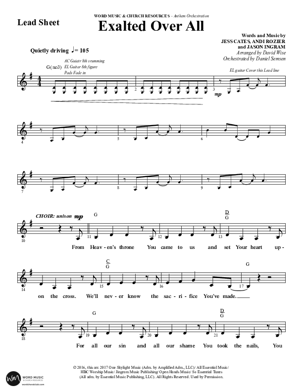 Exalted Over All (Choral Anthem SATB) Lead Sheet (Melody) (Word Music Choral / Arr. David Wise / Arr. Daniel Semsen)