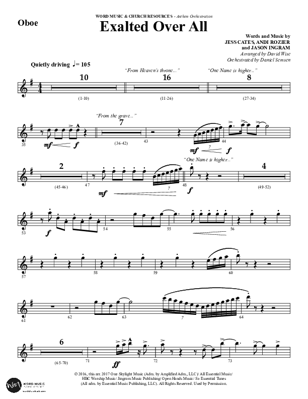 Exalted Over All (Choral Anthem SATB) Oboe (Word Music Choral / Arr. David Wise / Arr. Daniel Semsen)