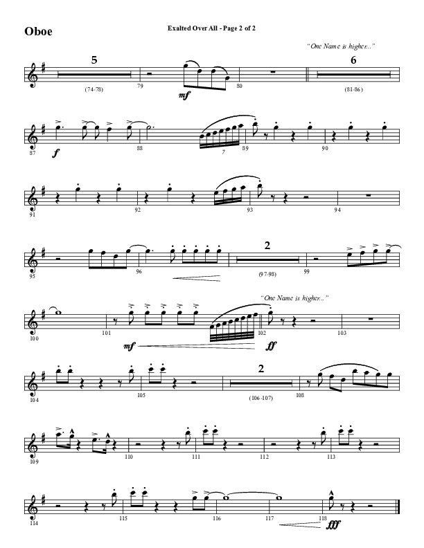 Exalted Over All (Choral Anthem SATB) Oboe (Word Music Choral / Arr. David Wise / Arr. Daniel Semsen)