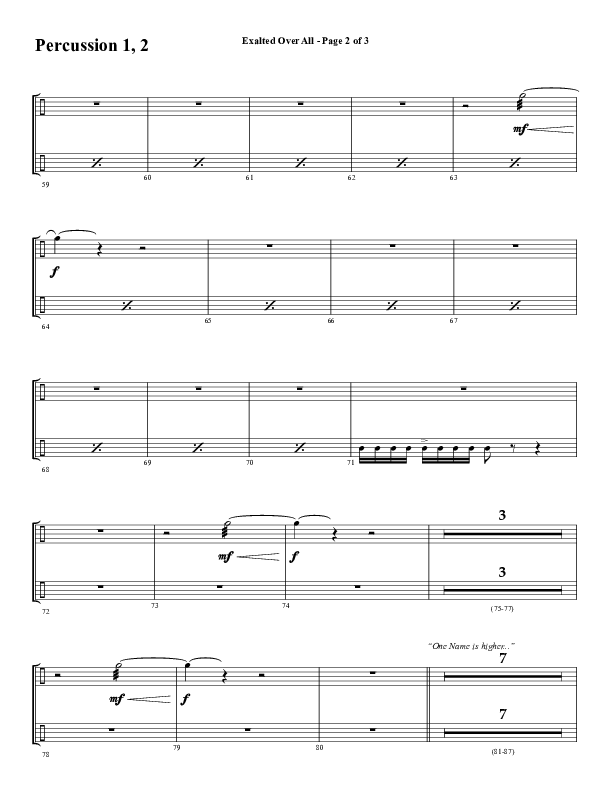 Exalted Over All (Choral Anthem SATB) Percussion 1/2 (Word Music Choral / Arr. David Wise / Arr. Daniel Semsen)