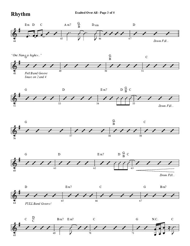 Exalted Over All (Choral Anthem SATB) Rhythm Chart (Word Music Choral / Arr. David Wise / Arr. Daniel Semsen)