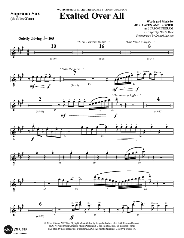 Exalted Over All (Choral Anthem SATB) Soprano Sax (Word Music Choral / Arr. David Wise / Arr. Daniel Semsen)