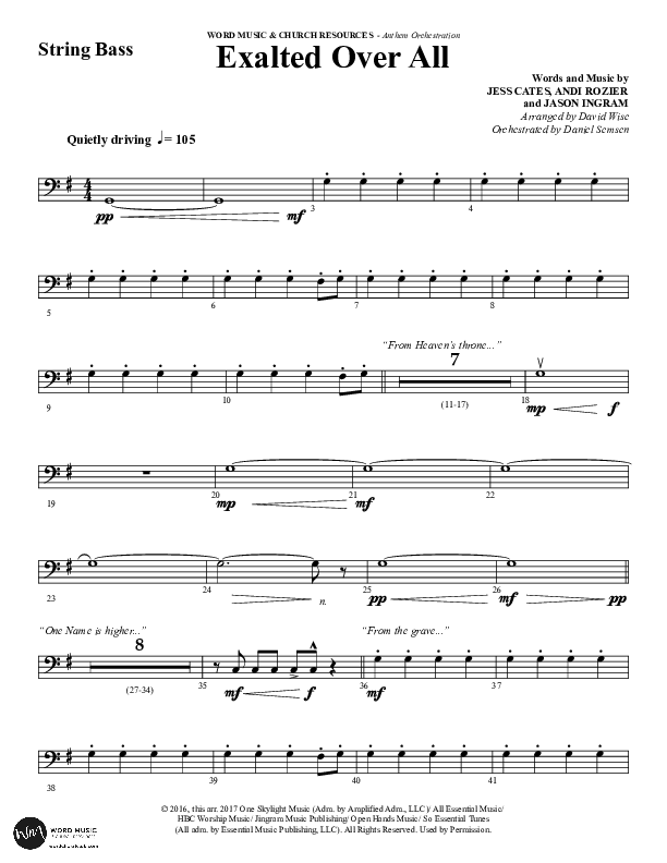 Exalted Over All (Choral Anthem SATB) String Bass (Word Music Choral / Arr. David Wise / Arr. Daniel Semsen)