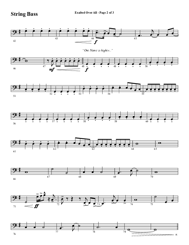 Exalted Over All (Choral Anthem SATB) String Bass (Word Music Choral / Arr. David Wise / Arr. Daniel Semsen)