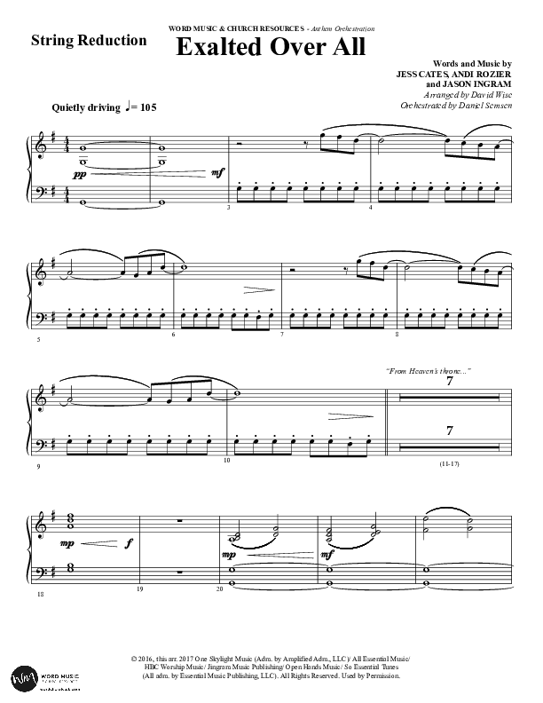 Exalted Over All (Choral Anthem SATB) String Reduction (Word Music Choral / Arr. David Wise / Arr. Daniel Semsen)