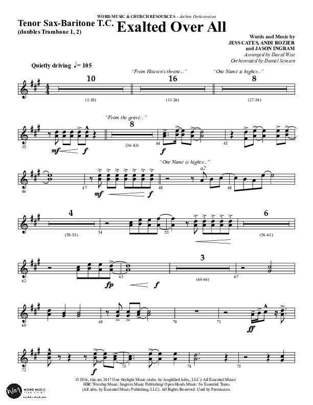 Exalted Over All (Choral Anthem SATB) Tenor Sax/Baritone T.C. (Word Music Choral / Arr. David Wise / Arr. Daniel Semsen)