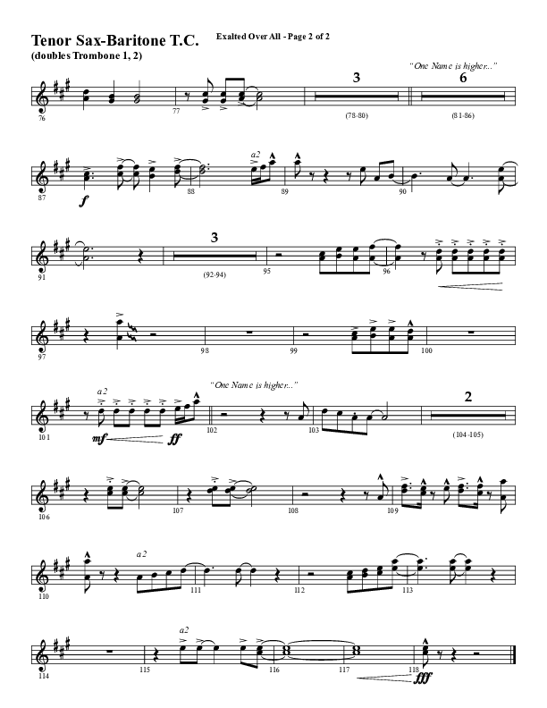 Exalted Over All (Choral Anthem SATB) Tenor Sax/Baritone T.C. (Word Music Choral / Arr. David Wise / Arr. Daniel Semsen)
