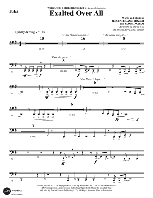 Exalted Over All (Choral Anthem SATB) Tuba (Word Music Choral / Arr. David Wise / Arr. Daniel Semsen)