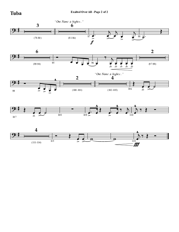Exalted Over All (Choral Anthem SATB) Tuba (Word Music Choral / Arr. David Wise / Arr. Daniel Semsen)