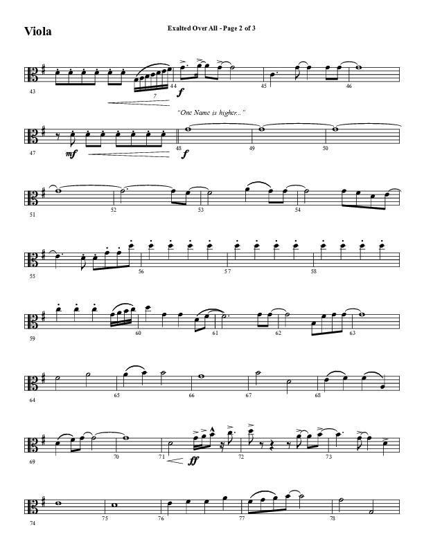 Exalted Over All (Choral Anthem SATB) Viola (Word Music Choral / Arr. David Wise / Arr. Daniel Semsen)