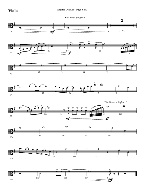 Exalted Over All (Choral Anthem SATB) Viola (Word Music Choral / Arr. David Wise / Arr. Daniel Semsen)