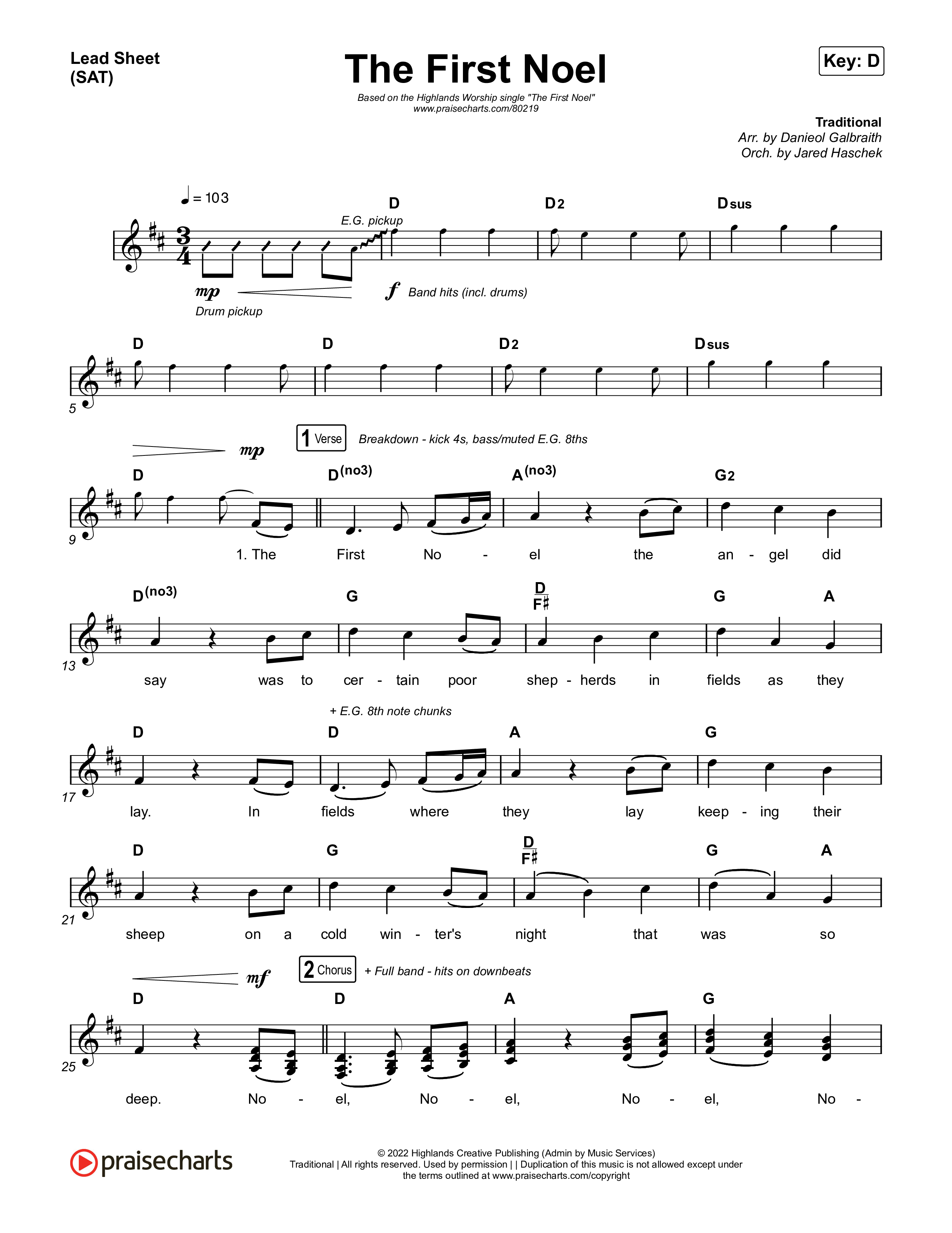 The First Noel Lead Sheet (SAT) (Highlands Worship)