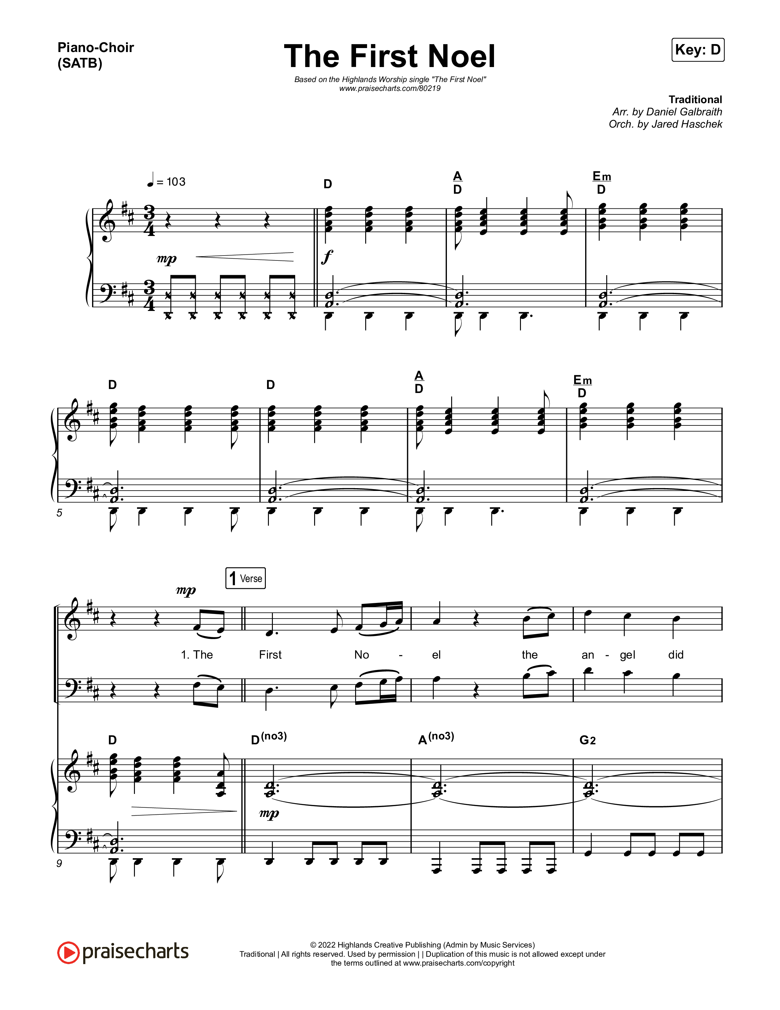 The First Noel Piano/Vocal (SATB) (Highlands Worship)