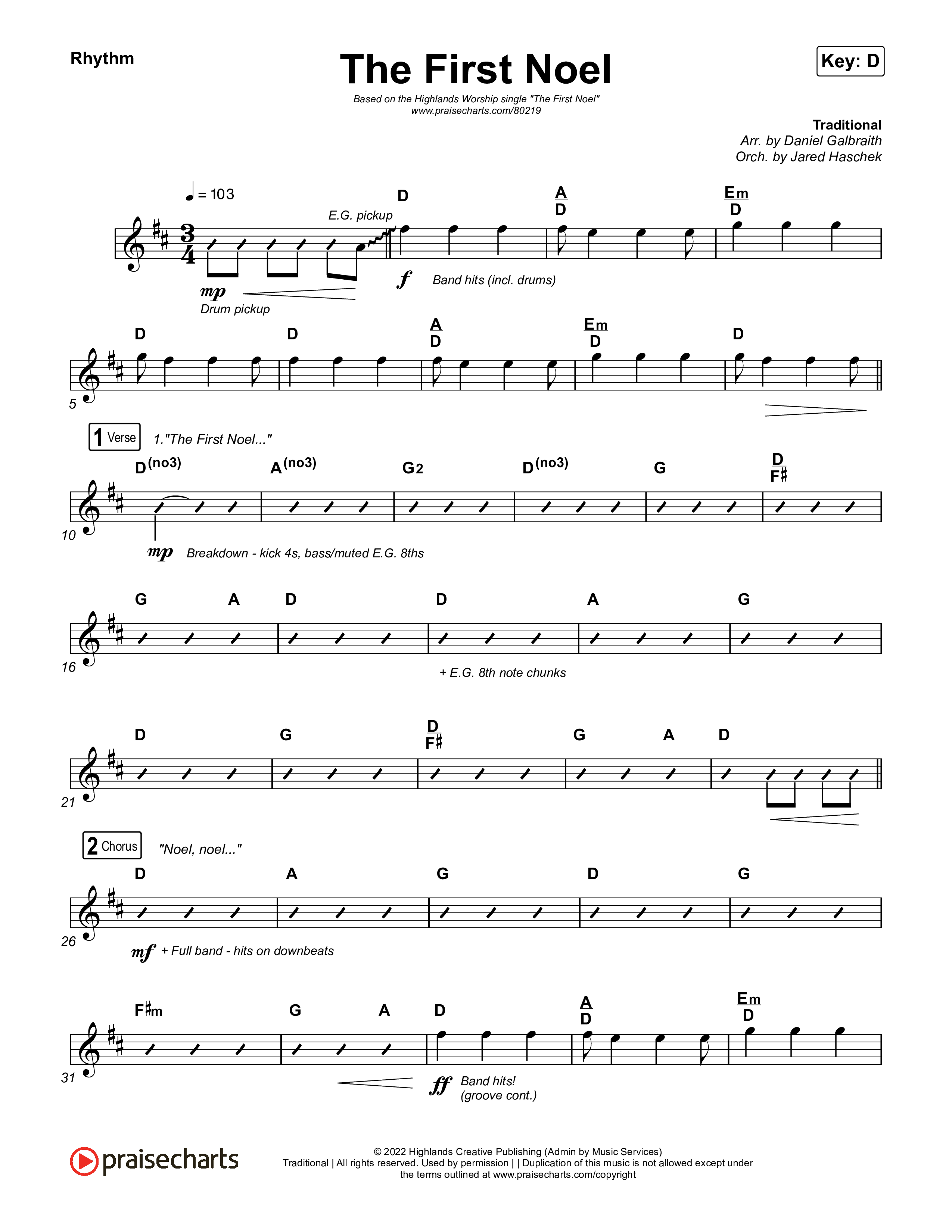 The First Noel Rhythm Chart (Highlands Worship)